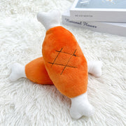 Double Bone Chicken Leg Fruit Carrot Vegetable Pet Dog Cat Plush Squeaky Durable Chew Toy Supplies