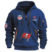 Men's casual sports multi-zipper pocket pullover hooded sweatshirt with print youthful fashion autumn and winter