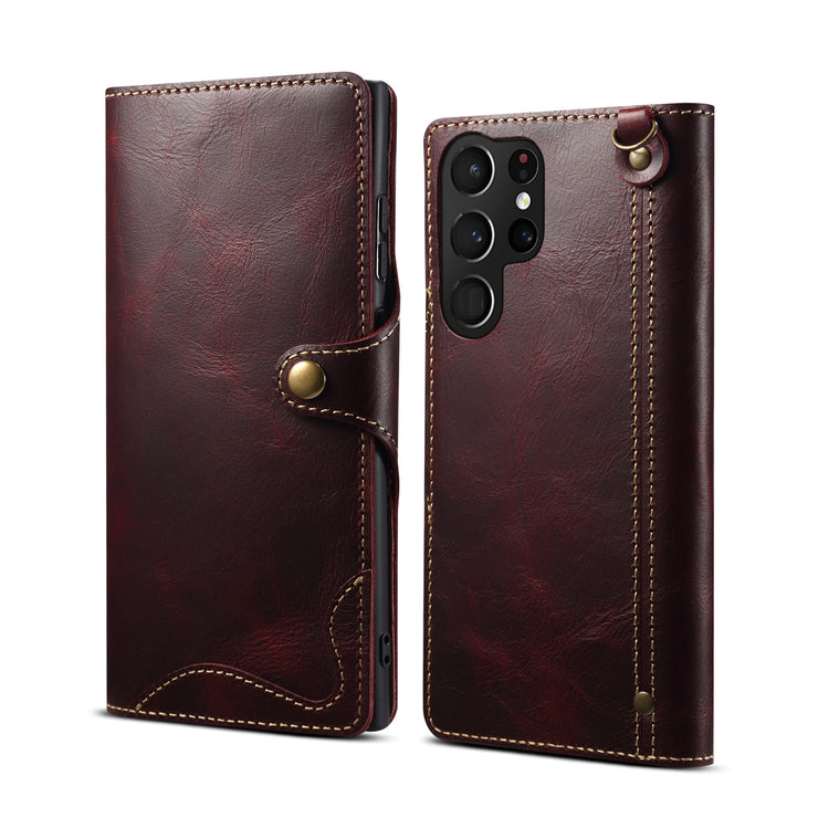 Samsung S22 Retro Leather Leather Case S24Ultra Phone Case Flip Cover S10+Card Insertion Leather Case Comes with Hand Rope