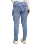 Women's Fashion Pleated Side Pocket Low Waist High Elastic Denim Pants Trendy Workwear Slim Fit Trousers