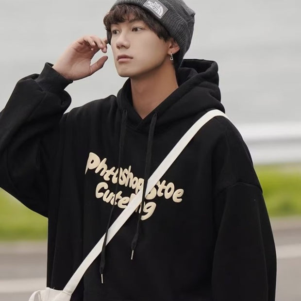 Fleece-lined Hooded Sweatshirt Men's Loose Top Couple Jacket Unisex Fashion