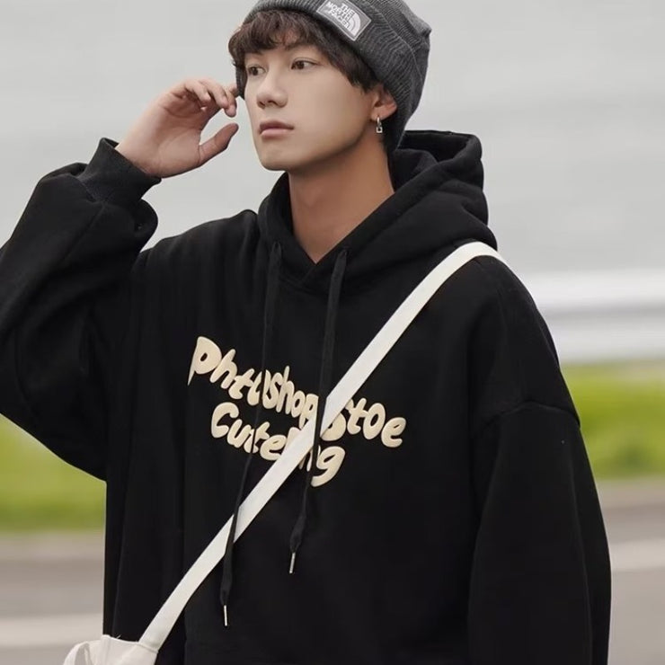 Fleece-lined Hooded Sweatshirt Men's Loose Top Couple Jacket Unisex Fashion