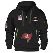 Men's casual sports multi-zipper pocket pullover hooded sweatshirt with print youthful fashion autumn and winter