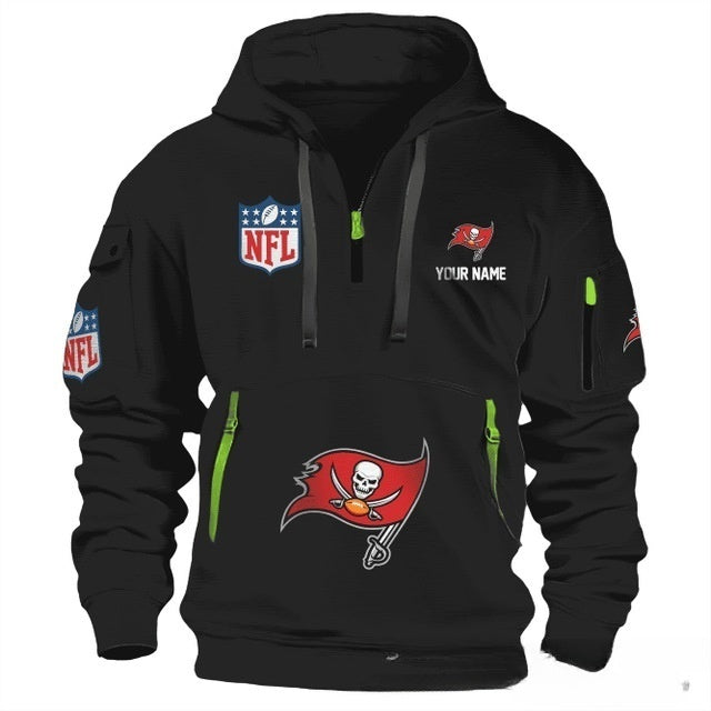 Men's casual sports multi-zipper pocket pullover hooded sweatshirt with print youthful fashion autumn and winter