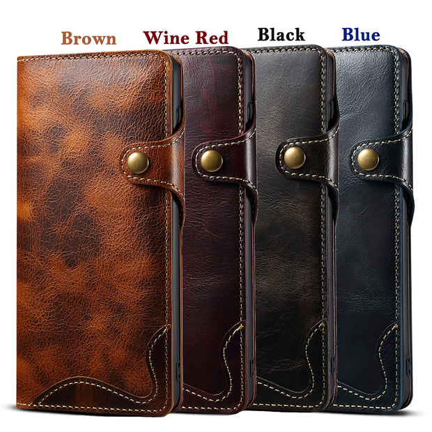 Samsung S22 Retro Leather Leather Case S24Ultra Phone Case Flip Cover S10+Card Insertion Leather Case Comes with Hand Rope