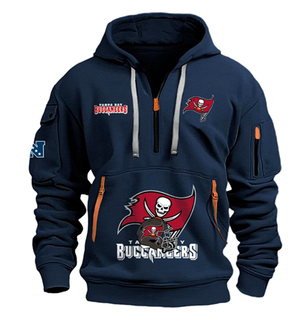 Men's casual sports multi-zipper pocket pullover hooded sweatshirt with print youthful fashion autumn and winter