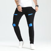 Ripped Skinny Men's Jeans with PatchesStyle Elastic Trendy Fashion Denim Pants