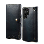 Samsung S22 Retro Leather Leather Case S24Ultra Phone Case Flip Cover S10+Card Insertion Leather Case Comes with Hand Rope