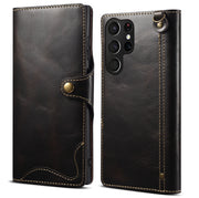 Samsung S22 Retro Leather Leather Case S24Ultra Phone Case Flip Cover S10+Card Insertion Leather Case Comes with Hand Rope
