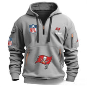 Men's casual sports multi-zipper pocket pullover hooded sweatshirt with print youthful fashion autumn and winter