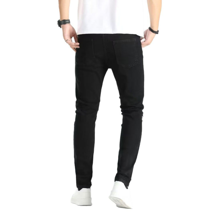 Ripped Skinny Men's Jeans with PatchesStyle Elastic Trendy Fashion Denim Pants