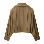 Elegant  Style Women's Fashion Casual Loose Long Sleeve Short Length Pleated Jacket