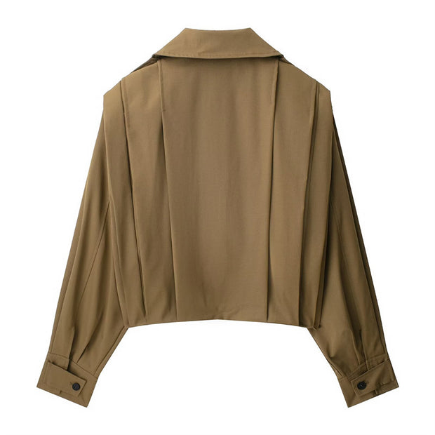 Elegant  Style Women's Fashion Casual Loose Long Sleeve Short Length Pleated Jacket