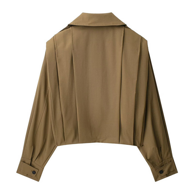 Elegant  Style Women's Fashion Casual Loose Long Sleeve Short Length Pleated Jacket